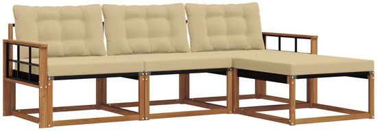 vidaXL - Acacia Hout Bank Loungeset 4-delig Natuurlijk en Beige