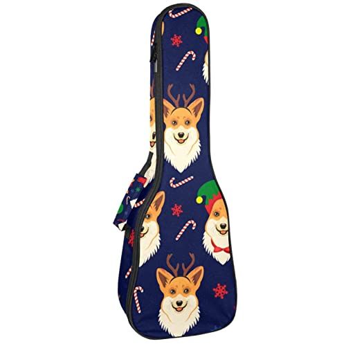 Mersov Tenor Ukulele Gigbag Waterdichte Ukelele Case Gewatteerde Rugzak, Geweldig voor Sopraan Concert (21/23/24") Kerst Corgi met hoed