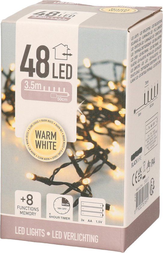 S.I.A. LED verlichting op batterij 3.5 meter 48 LED warm wit kerstverlichting