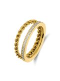 Lucardi Dames Stainless steel ring met zirkonia voor dames - Ring - Staal - Goudkleurig - 20 / 63 mm