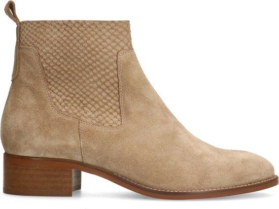 Manfield Dames Beige Suède Enkellaarsjes Maat 37