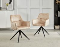 Colenis® Tess Eetkamerstoel - Set van 6 - Beige Adoré Velvet - Met armleuning