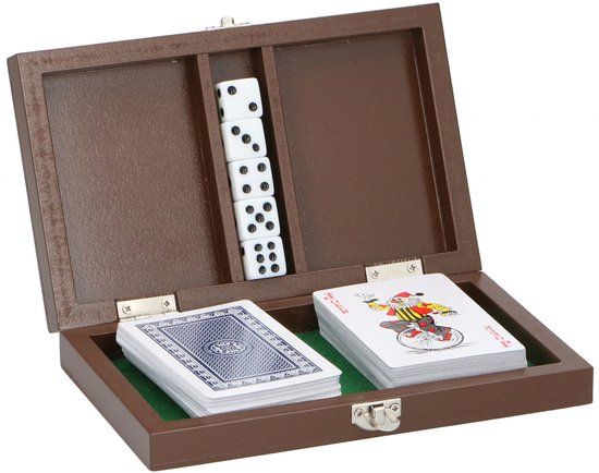 Eddy Toys Lifetime Luxe speelkaartenset - Houten opbergdoos - Inclusief dobbelstenen - Voor thuis en onderweg