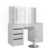Vicco Table de maquillage Sherry, Blanc/Blanc Laqué, 128,2 cm avec miroir LED et tabouret