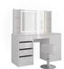 Vicco Table de maquillage Sherry, Blanc/Blanc Laqué, 128,2 cm avec miroir LED et tabouret
