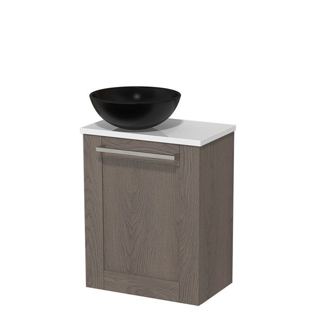 Maxaro Modulo Toiletmeubel - Donkerbruin Eiken Kader - 41 cm - Hoogglans Wit Blad