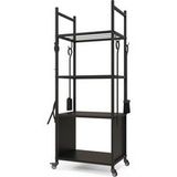 Étagère à bois de chauffage à 4 niveaux avec roues et 4 outils, étagère à bois de chauffage en métal pour intérieur et extérieur, noir