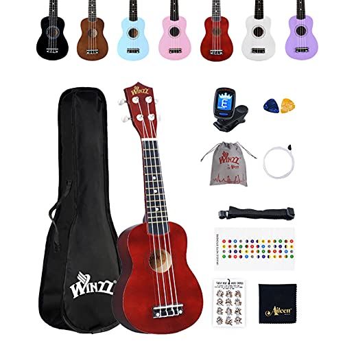 Winzz Sopraan Ukelele Starter Kit voor Beginners, 21" Bruin