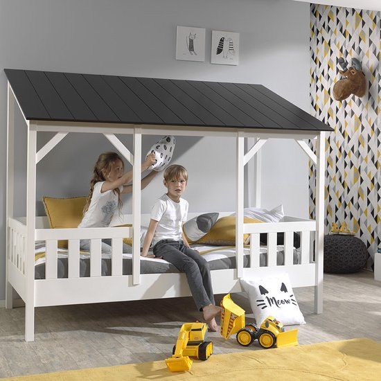 Vipack Kids House Bed - 90x200 - White with Black Roof