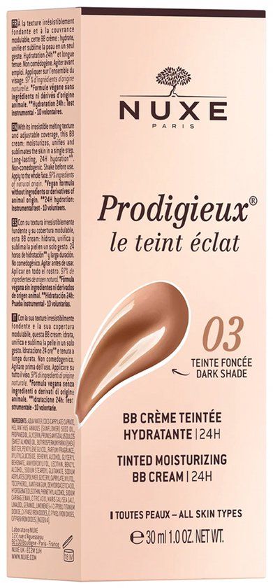 Nuxe Prodigieux Le Teint Eclat BB Cream Hydrating Tinted 24h Dark Shade 03 30ml