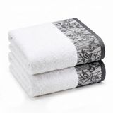 Superior Katoenen badhanddoeken, set van 2, bloemen jacquard dobby rand, lichaamshanddoek voor badkamer, gastenbad, resort, hotel, Airbnb, Home Essentials, volwassenen en kinderen, blauweregen