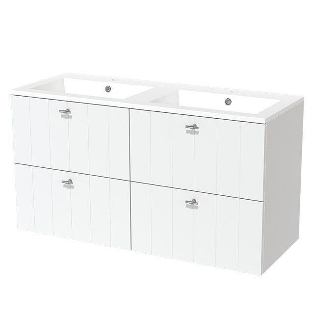 Maxaro Badkamermeubel 120cm Modulo Mat Wit 4 Lades Lamel Wastafel Mineraalmarmer