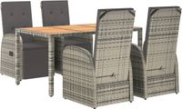 vidaXL 5-delige Tuinset met Kussens Poly Rattan Grijs