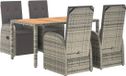 vidaXL 5-delige Tuinset met Kussens Poly Rattan Grijs