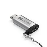 conecto, Micro USB naar USB-C adapter, OTG-ondersteuning, compatibel met Apple-apparaten, perfect voor e-bikes, inclusief gesp/karabijnhaak, aluminium behuizing, zilver, set van 2