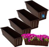 KOTARBAU® 4 st Balkonbak, Bloembak voor Balkon, Kunststof, 60 x 18 x 14 cm, Plantenbak, Bruin, Plantenbak Balkon, met Schotel, Rechthoekig
