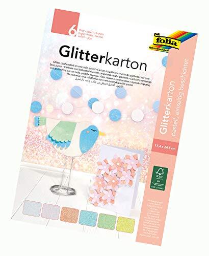 Folia 85239 - glitterkartonblok pastel, 300 g/m², 6 vellen, ca. 17,4 x 24,5 cm