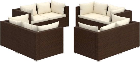 vidaXL 8-delige Loungeset met kussens poly rattan bruin