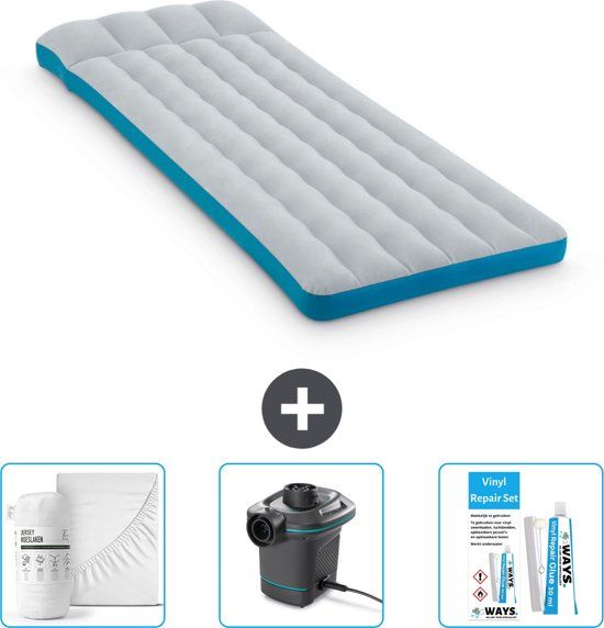 Intex Campingmat - 1 Persoons - 72x189x20 cm - Grijs - Inclusief Hoeslaken, Pomp en Reparatieset