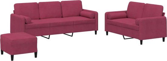 vidaXL 3-delige Loungeset met kussens fluweel wijnrood