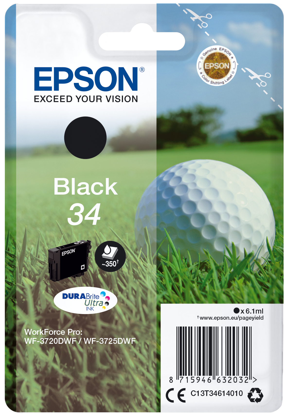 Epson Golf ball Singlepack Black 34 DURABrite Ultra Ink single pack / zwart