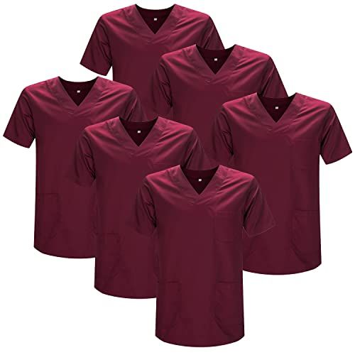MISEMIYA - Set van 6 stuks - Sanitaire kippenuniform voor Mexico verpleegsters, Granaatrood 21, XXL
