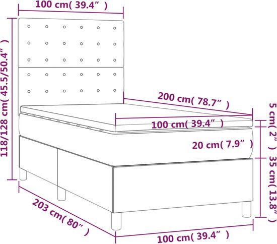 vidaXL Boxspring met matras stof zwart 100x200 cm