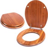 Merkloos Famanu Wc-bril bamboe - toiletbril - RVS scharnieren - universele pasvorm - 43 x 37 cm - naturel bruin