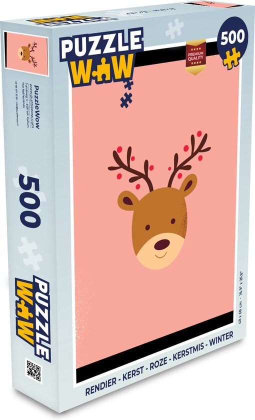 MuchoWow Puzzel Rendier - Kerst - Roze - Kerstmis - Winter - Legpuzzel - Puzzel 500 stukjes - Kerst - Cadeau - Kerstcadeau voor mannen, vrouwen en kinderen - Sinterklaas cadeautjes - Sinterklaas voor grote kinderen