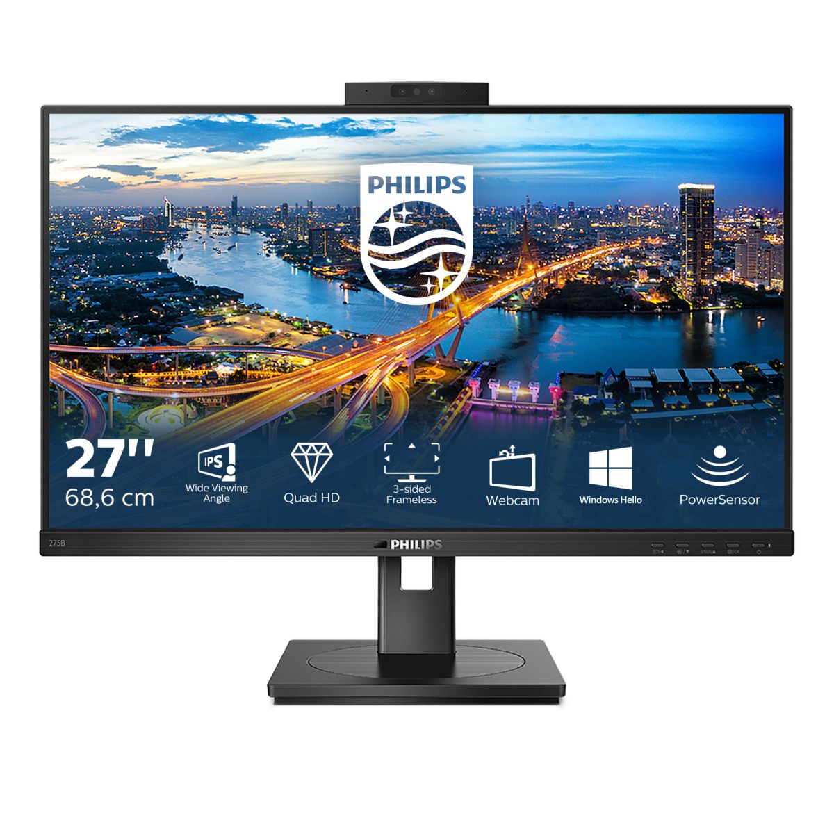 Philips 27" 275B1H QHD Monitor | 2K Ultra HD | IPS | USB-Hub | Webcam