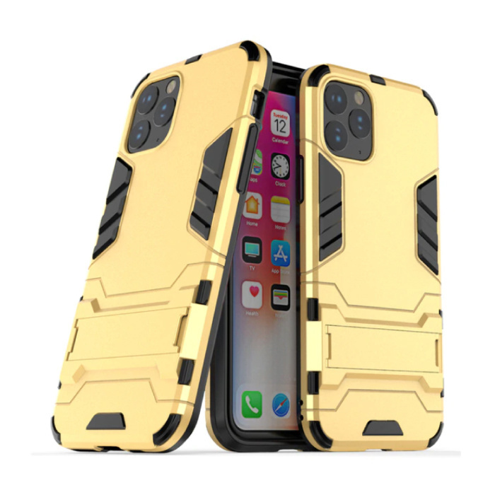 HATOLY iPhone 11 Pro - Robotic Armor Case Cover Cas TPU Hoesje Goud + Kickstand