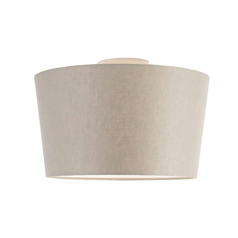 QAZQA Plafondlamp met linnen kap taupe 35 cm - Combi wit