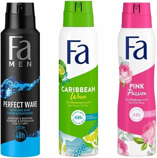 Fa Deodorant Spray MIX - Voordeelverpakking - Pink / Caribbean Lemon / Perfect Wave