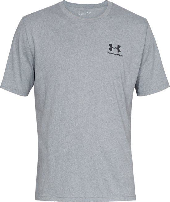 Under Armour Sportstyle Left Chest SS Sportshirt Mannen - Maat XL - Steel Light Heather/Zwart