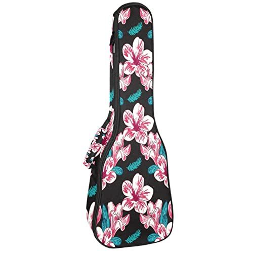 Mersov Tenor Ukulele Gigbag Waterdichte Ukelele Case - Roze Bloemen Bladeren Zwart