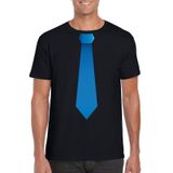 Bellatio Decorations Zwart t-shirt met blauwe stropdas heren XXL