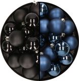 Decoris Kaemingk B.V. 32x stuks kunststof kerstballen mix van zwart en donkerblauw 4 cm