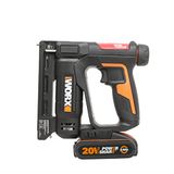 WORX WX843 Draadloze nietmachine en nagelmachine, 20 V, 2-in-1, tot 60 nagels/min, druppelinstelling zonder gereedschap, levering met accu, oplader, 500 nagels en 500 nietjes