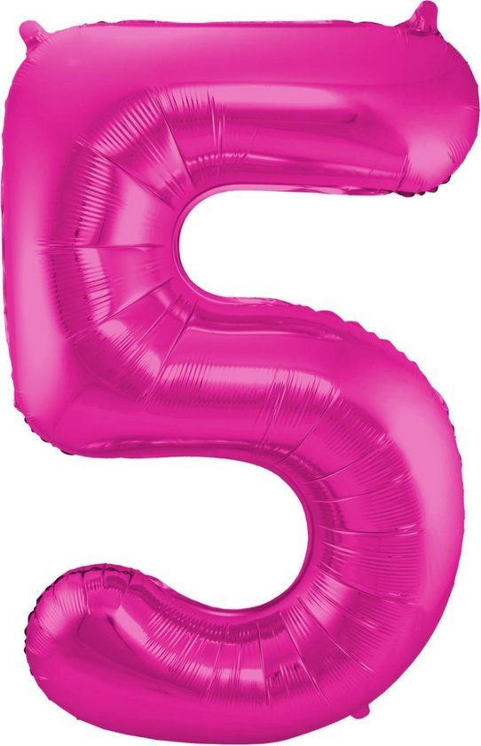 Folat - Folieballon Cijfer 5 Magenta - 86 cm