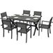 Ensemble de salle à manger d'extérieur 7 pièces pour 6 personnes, table et chaises empilables avec lattes effet bois, cadre en aluminium, gris