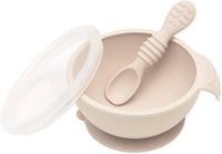 Bumkins Silicone First Feeding Set | Siliconen Eerste Baby Eetset (Kom met Deksel + Lepel) - Sand