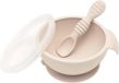 Bumkins Silicone First Feeding Set | Siliconen Eerste Baby Eetset (Kom met Deksel + Lepel) - Sand
