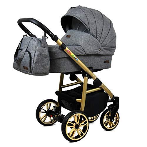 Lux4Kids Kinderwagen 3 in 1 complete set met autostoeltje Isofix babybad babydrager Buggy Colorlux Gold van ChillyKids Grey Flex 3in1 (inclusief autostoeltje)