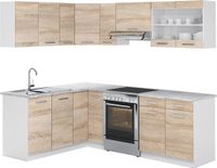 Vicco Hoekkeuken R-Line, Sonoma/Wit, 227 x 167 cm, WB Marmer