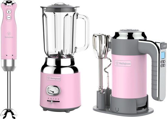 Westinghouse Retro 3-delige Set – Handmixer + Staafmixer + Blender 1,5L – Roze
