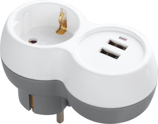 Orno Doorvoerstekker - 1 stopcontact - 2 USB A - Wit