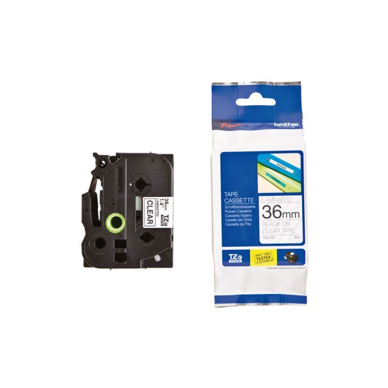 Brother Labeltape p-touch tze161 36mm zwart op transparant