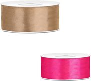 Bellatio Decorations 2x Rouleaux Ruban Satin Cadeau/Ruban Décoratif - 2.5 cm x 25 mètre - Rose Foncé et Or