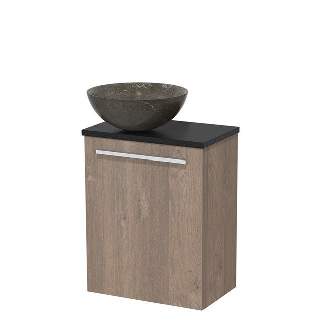 Maxaro Toiletmeubel met Waskom Natuursteen Modulo Middenbruin Eiken Vlak 41 cm Mat Zwart Blad