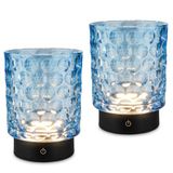 BRILONER Sunora - Set van 2 Tafellampen oplaadbaar - snoerloze lamp - glazen lamp - dimbaar - blauw - Ø11 x 15 cm